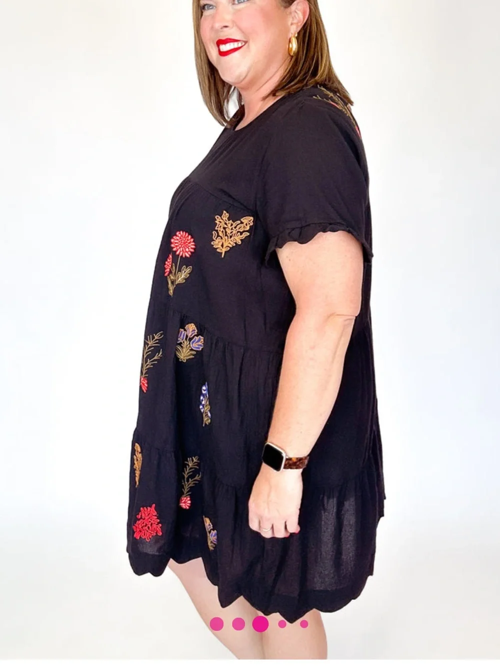 NWT! Umgee Black Tiered Babydoll Dress with Multicolor Floral Embroidery - Picture 3 of 7